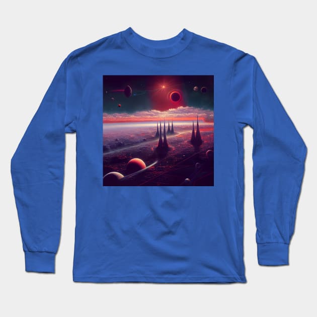 Interplanetary Spaceport Long Sleeve T-Shirt by Grassroots Green